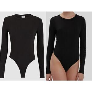 Re/Done Women's Black Basic Long Sleeve Crewneck Thong Bodysuit 125$ Size Small